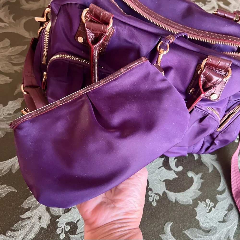 Gorgeous MZ Wallace plum nylon Clara satchel with leather trim & brass h…